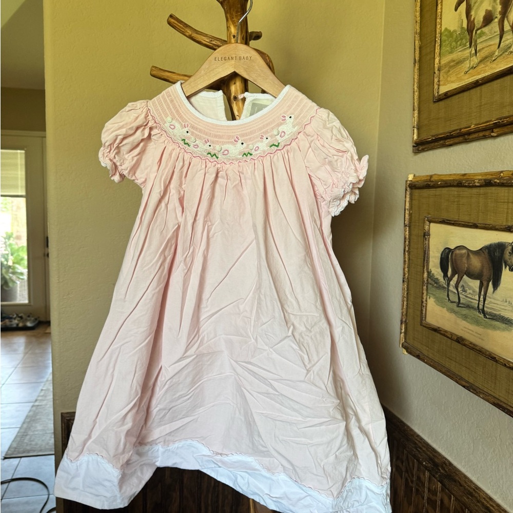 Pink Easter Bunny Embroidered Smocked Dress